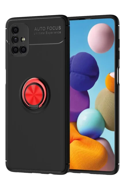 Uray store Samsung Galaxy M51 Kılıf Range Yüzüklü Silikon - Siyah-Kırmızı