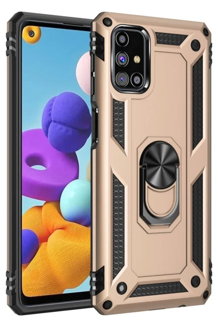 Uray store Samsung Galaxy M51 Kılıf Sofya Yüzüklü Silikon Kapak - Gold