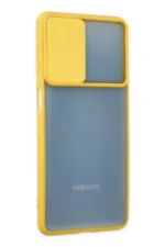 Uray store Samsung Galaxy M52 5G Kılıf Palm Buzlu Kamera Sürgülü Silikon - Sarı - Görsel 2