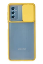 Uray store Samsung Galaxy M52 5G Kılıf Palm Buzlu Kamera Sürgülü Silikon - Sarı