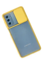 Uray store Samsung Galaxy M52 5G Kılıf Palm Buzlu Kamera Sürgülü Silikon - Sarı - Görsel 3