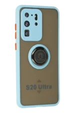 Uray store Samsung Galaxy S20 Ultra Kılıf Montreal Yüzüklü Silikon Kapak - Buz Mavi - Görsel 2
