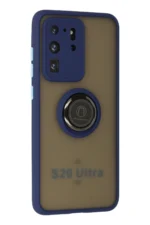 Uray store Samsung Galaxy S20 Ultra Kılıf Montreal Yüzüklü Silikon Kapak - Lacivert - Görsel 2
