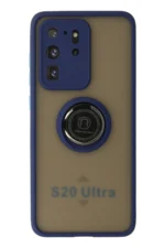 Uray store Samsung Galaxy S20 Ultra Kılıf Montreal Yüzüklü Silikon Kapak - Lacivert