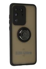 Uray store Samsung Galaxy S20 Ultra Kılıf Montreal Yüzüklü Silikon Kapak - Siyah - Görsel 2