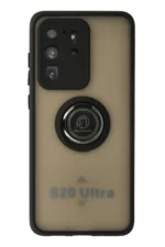 Uray store Samsung Galaxy S20 Ultra Kılıf Montreal Yüzüklü Silikon Kapak - Siyah