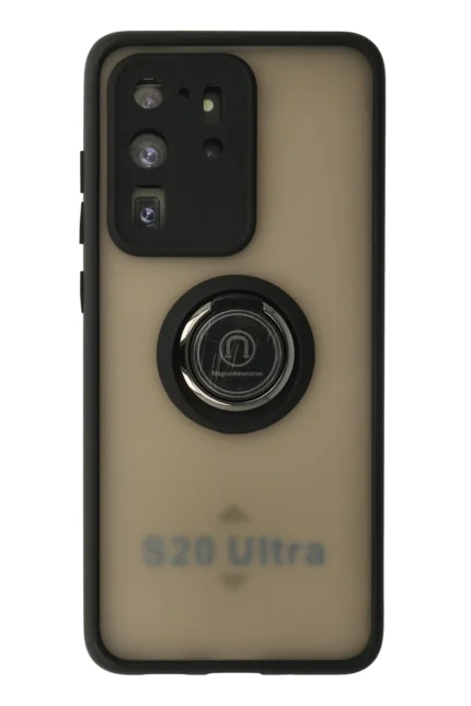 Uray store Samsung Galaxy S20 Ultra Kılıf Montreal Yüzüklü Silikon Kapak - Siyah