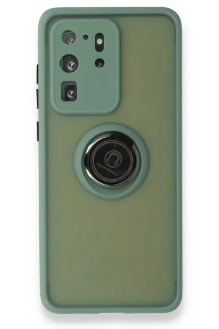 Uray store Samsung Galaxy S20 Ultra Kılıf Montreal Yüzüklü Silikon Kapak - Yeşil