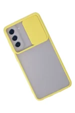 Uray store Samsung Galaxy S21 FE Kılıf Palm Buzlu Kamera Sürgülü Silikon - Sarı - Görsel 3