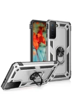 Uray store Samsung Galaxy S21 Kılıf Sofya Yüzüklü Silikon Kapak - Gümüş - Görsel 2