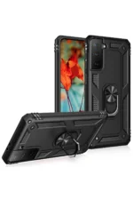 Uray store Samsung Galaxy S21 Plus Kılıf Sofya Yüzüklü Silikon Kapak - Siyah - Görsel 2