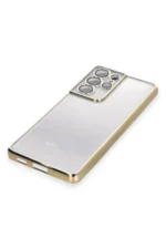 Uray store Samsung Galaxy S21 Ultra Kılıf Razer Lensli Silikon - Gold - Görsel 4