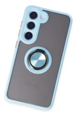 Uray store Samsung Galaxy S23 Kılıf Montreal Yüzüklü Silikon Kapak - Buz Mavi - Görsel 3