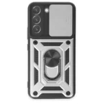 Uray store Samsung Galaxy S24 Kılıf Pars Lens Yüzüklü Silikon - Gümüş