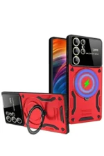 Uray store Samsung Galaxy S24 Ultra Kılıf Joy Lens Standlı Kapak - Kırmızı
