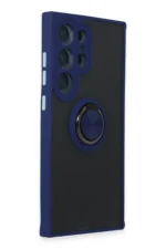 Uray store Samsung Galaxy S24 Ultra Kılıf Montreal Yüzüklü Silikon Kapak - Lacivert - Görsel 2