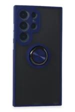 Uray store Samsung Galaxy S24 Ultra Kılıf Montreal Yüzüklü Silikon Kapak - Lacivert