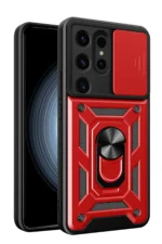 Uray store Samsung Galaxy S24 Ultra Kılıf Pars Lens Yüzüklü Silikon - Kırmızı