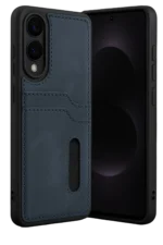 Uray store Samsung Galaxy S25 Edge Sara Kartvizitli Deri Kılıf - Lacivert