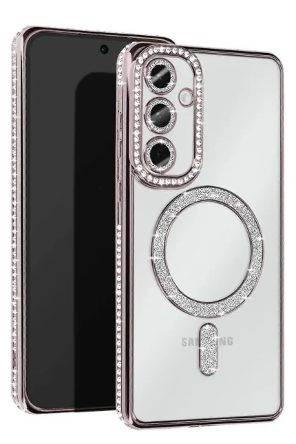 Uray store Samsung Galaxy S25 Kılıf Joke Simli Magneticsafe Kılıf - Gümüş