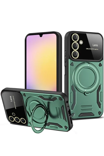 Uray store Samsung Galaxy S25 Plus Kılıf Joy Lens Standlı Kapak - Koyu Yeşil