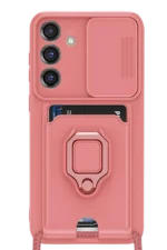 Uray store Samsung Galaxy S25 Plus Kılıf Zuma Kartvizitli Yüzüklü Silikon - Pembe