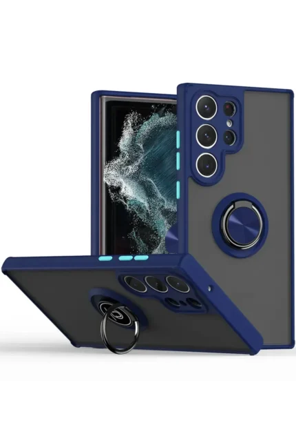 Uray store Samsung Galaxy S25 Ultra Kılıf Montreal Yüzüklü Silikon Kapak - Lacivert