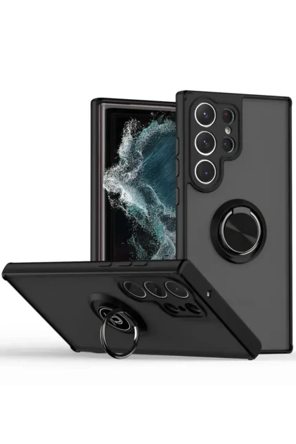Uray store Samsung Galaxy S25 Ultra Kılıf Montreal Yüzüklü Silikon Kapak - Siyah