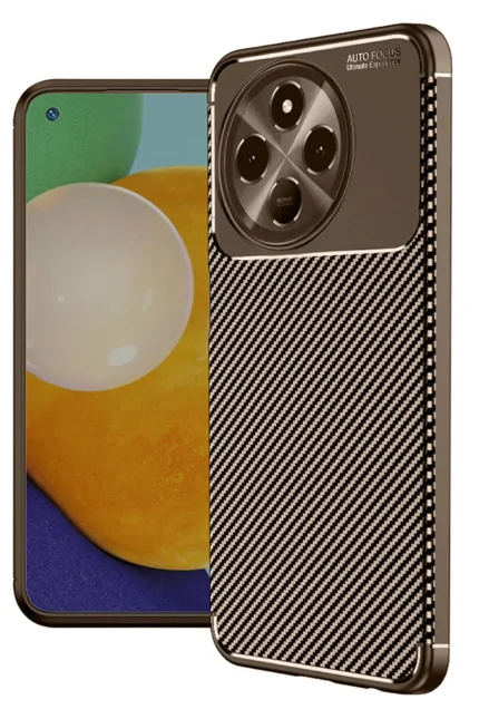 Uray store Tecno Spark 30 Pro Kılıf Auto Focus Karbon Kapak - Kahverengi