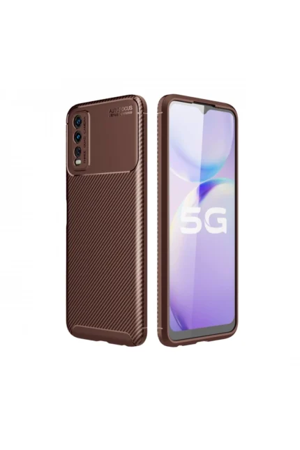 Uray store Vivo Y11S Kılıf Auto Focus Karbon Kapak - Kahverengi
