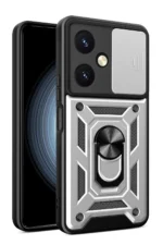 Uray store Vivo Y27 Kılıf Pars Lens Yüzüklü Silikon - Gümüş