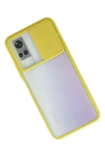 Uray store Vivo Y53S Kılıf Palm Buzlu Kamera Sürgülü Silikon - Sarı - Görsel 2