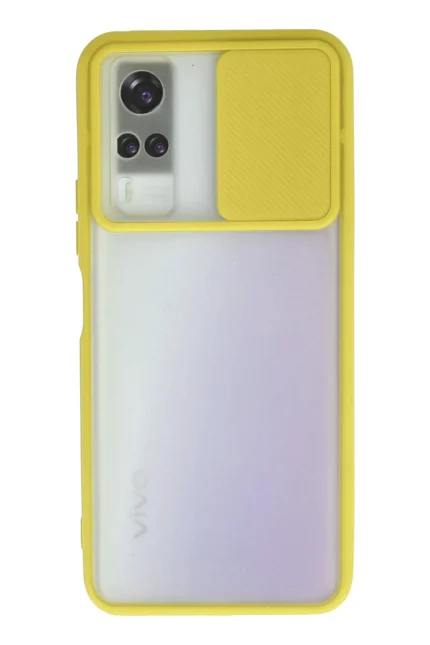 Uray store Vivo Y53S Kılıf Palm Buzlu Kamera Sürgülü Silikon - Sarı