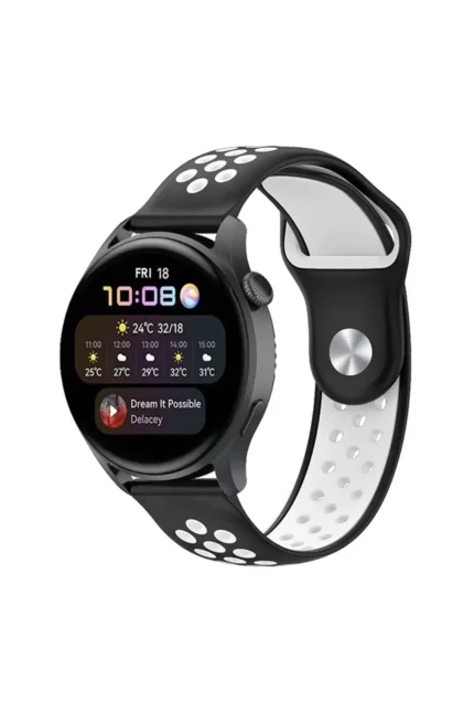 Uray store Watch 22mm Spor Delikli Kordon - Siyah-Beyaz