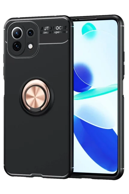 Uray store Xiaomi Mİ 11 Lite Kılıf Range Yüzüklü Silikon - Siyah-Gold