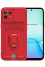 Uray store Xiaomi Mİ 11 Lite Kılıf Zuma Kartvizitli Yüzüklü Silikon - Kırmızı