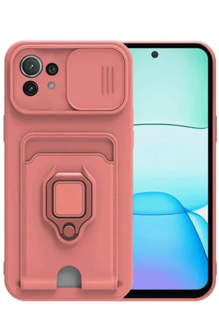 Uray store Xiaomi Mİ 11 Lite Kılıf Zuma Kartvizitli Yüzüklü Silikon - Pembe