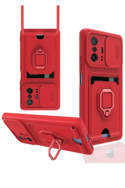 Uray store Xiaomi Mi 11T Pro Kılıf Zuma Kartvizitli Yüzüklü Silikon - Kırmızı