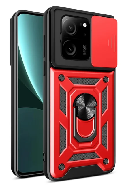Uray store Xiaomi Mi 13T Pro Kılıf Pars Lens Yüzüklü Silikon - Kırmızı