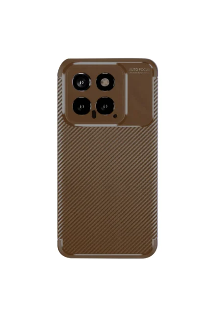 Uray store Xiaomi Mi 14T Kılıf Auto Focus Karbon Kapak - Kahverengi