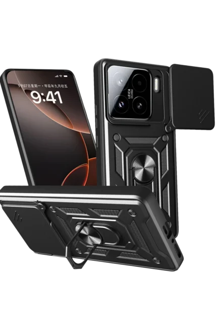 Uray store Xiaomi Mi 15 Kılıf Pars Lens Yüzüklü Silikon - Siyah