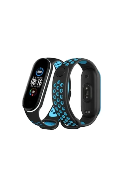 Uray store Xiaomi Mi Band 6 Spor Delikli Kordon - Siyah-Mavi-Beyaz