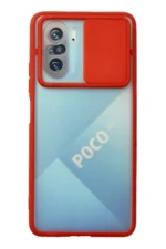 Uray store Xiaomi Poco F3 Kılıf Palm Buzlu Kamera Sürgülü Silikon - Kırmızı