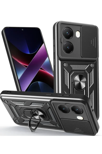 Uray store Xiaomi Poco X7 Pro Kılıf Pars Lens Yüzüklü Silikon - Siyah