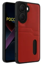 Uray store Xiaomi Poco X7 Pro Kılıf Sara Kartvizitli Deri Kılıf - Kırmızı