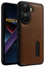Uray store Xiaomi Poco X7 Pro Kılıf Sara Kartvizitli Deri Kılıf - Taba