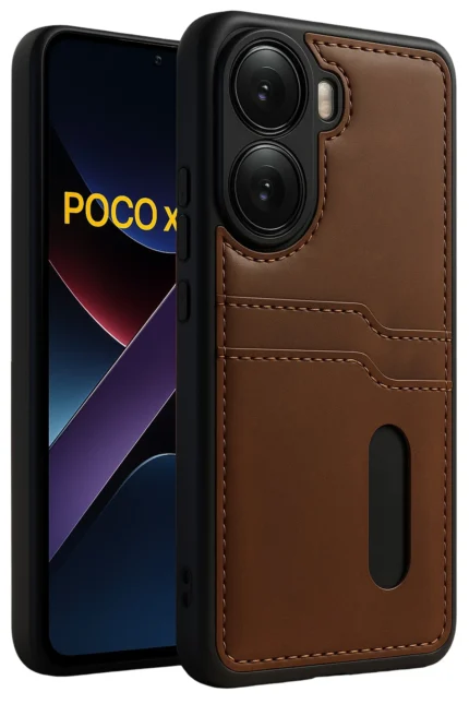 Uray store Xiaomi Poco X7 Pro Kılıf Sara Kartvizitli Deri Kılıf - Taba