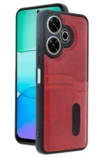 Uray store Xiaomi Redmi 13 4G Kılıf Sara Kartvizitli Deri Kılıf - Kırmızı