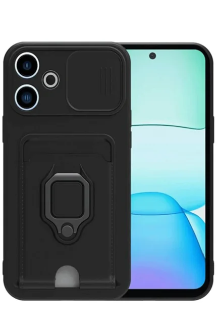 Uray store Xiaomi Redmi 13 4G Kılıf Zuma Kartvizitli Yüzüklü Silikon - Siyah