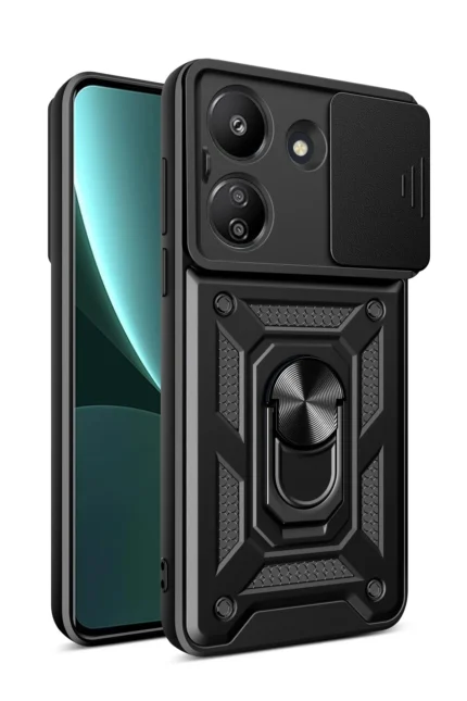 Uray store Xiaomi Redmi 13C Kılıf Pars Lens Yüzüklü Silikon - Siyah